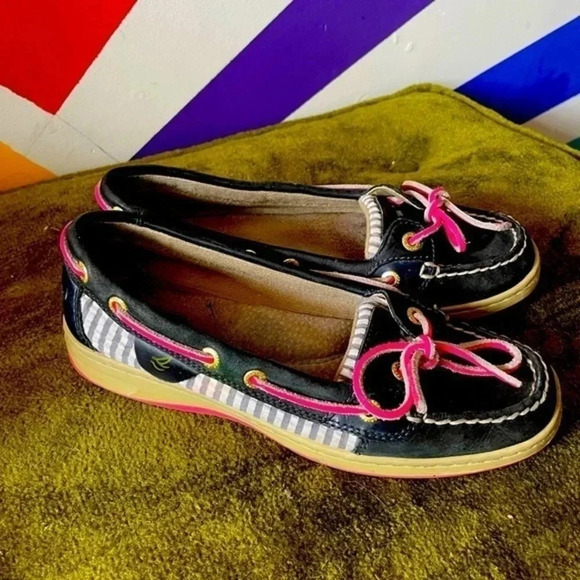 Sperry Top‎ Sider Loafers Blue Stripe Hot Pink Size 6 GUC! - Picture 1 of 5
